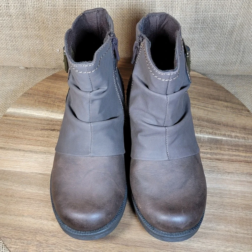 Earth Origins Ankle Boots Raveen Buckle Side Zip Comfort Moto Brown Women Size 6